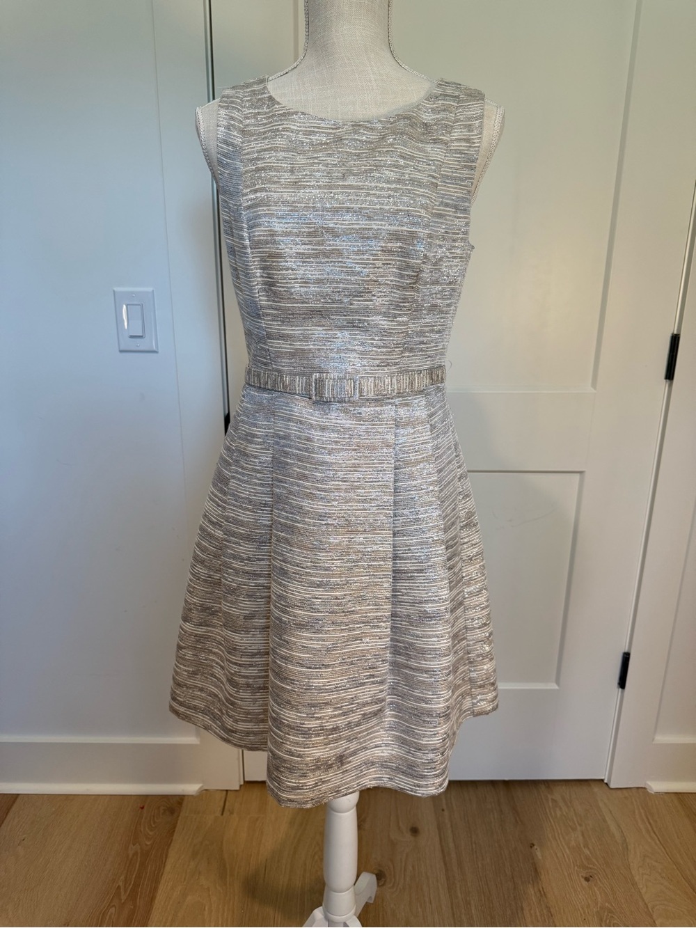 Trina Turk Metallic Silver Fit & Flare Cocktail Dress Size 6